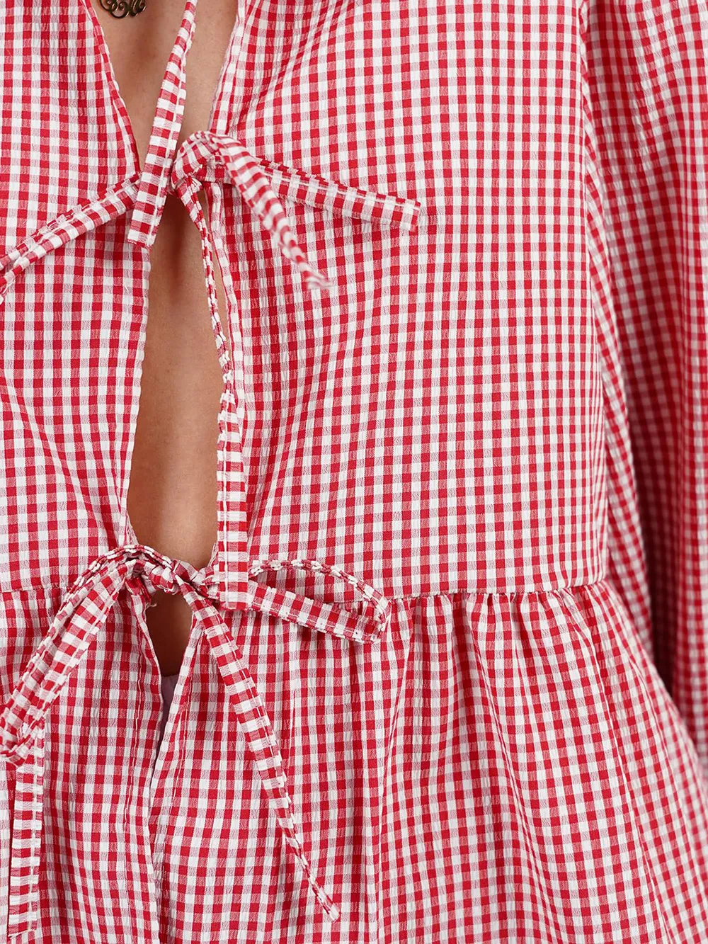 Tied Round Neck Long Sleeve Blouse, image 10