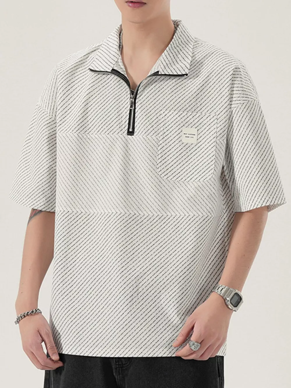 Men's Full Size Half-Zip Textured Oversized T-Shirt Plus Size, image 8