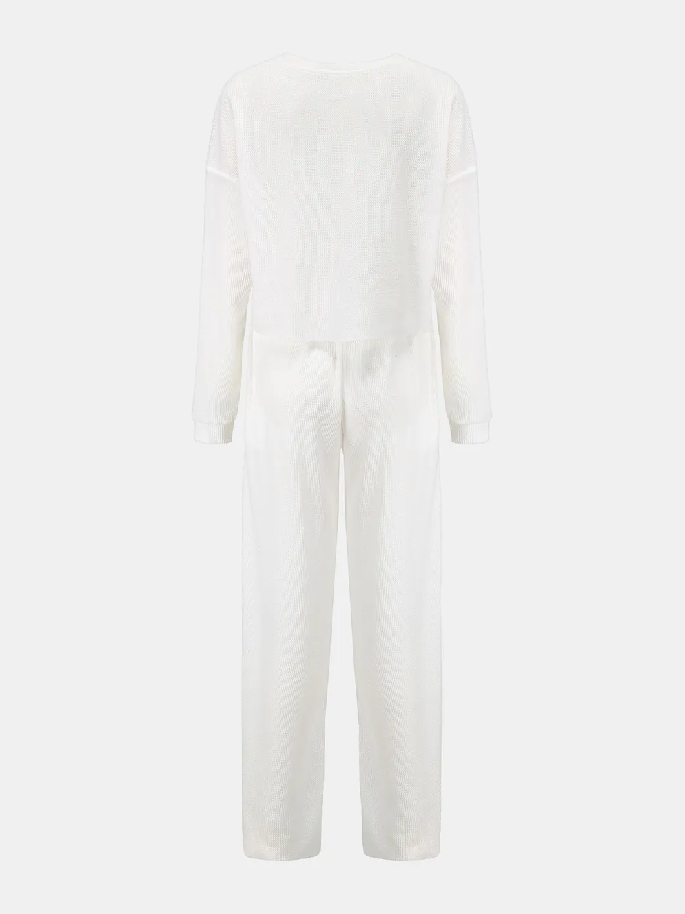 Waffle-Knit Round Neck Top and Pants Set, image 9