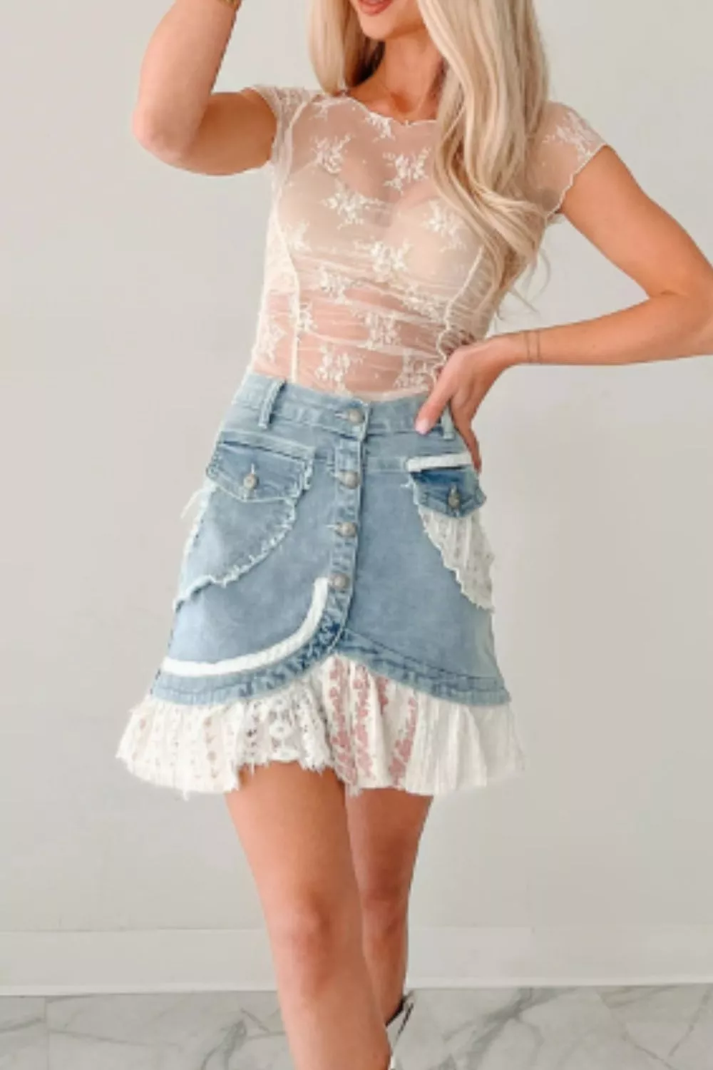 Exposed Seam Ruched Sheer Floral Mesh Top, image 5