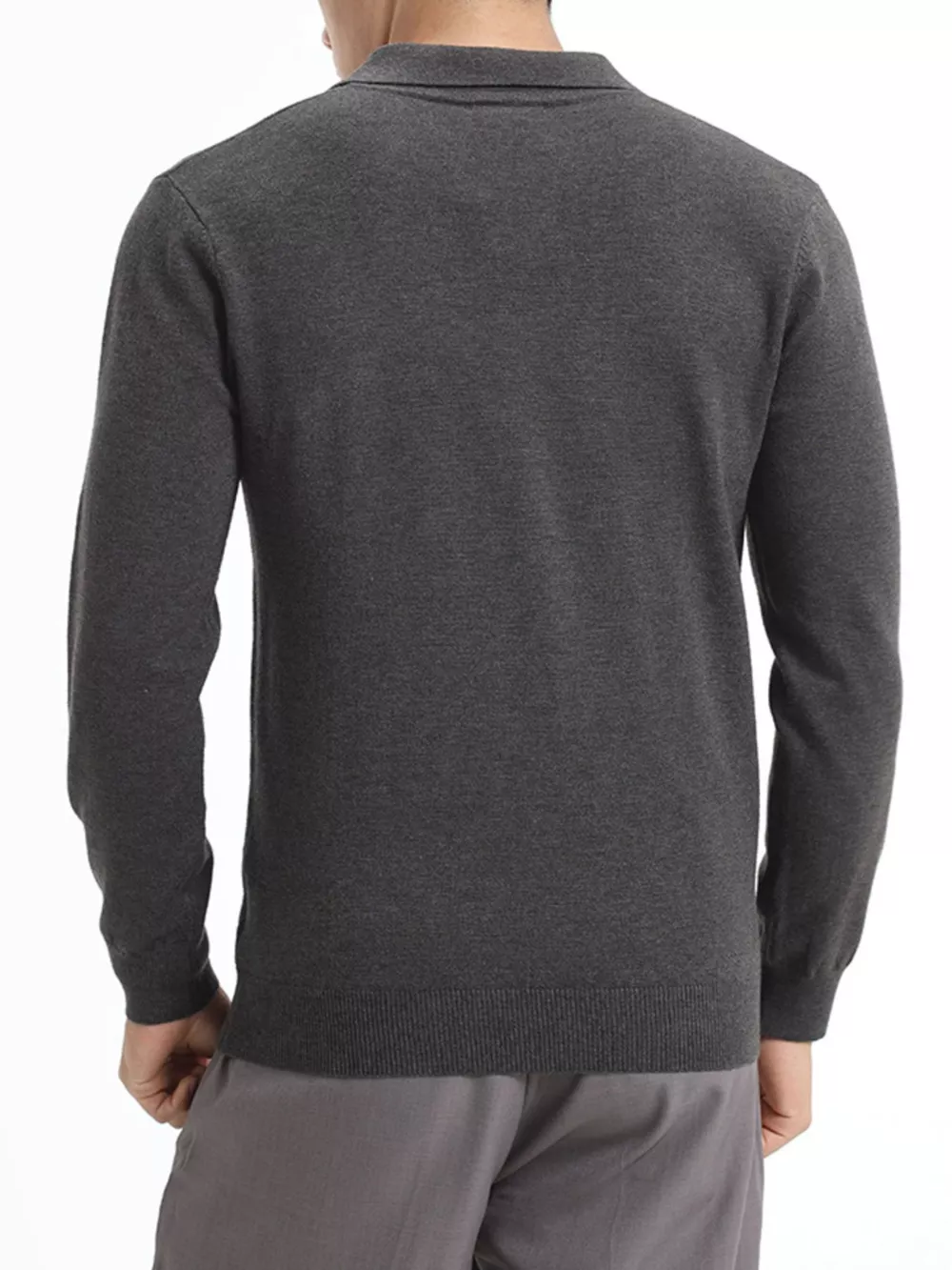 Men's Plus Size Long Sleeve Polo Collar Knit Top, image 4