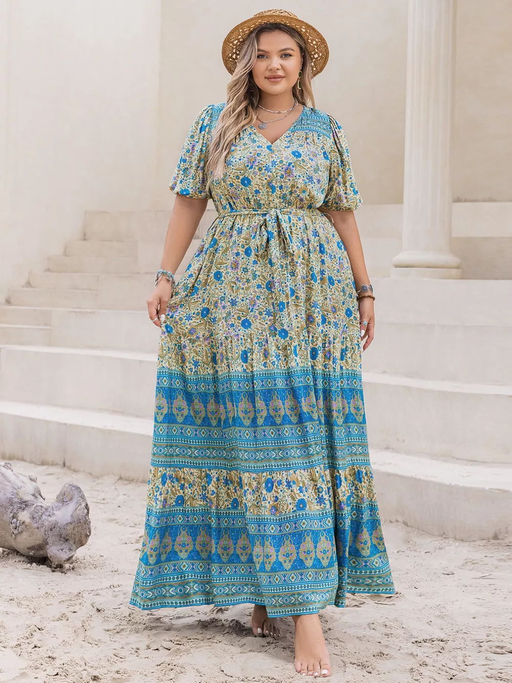 Plus Size V-Neck Floral Print Maxi Dress, image 4