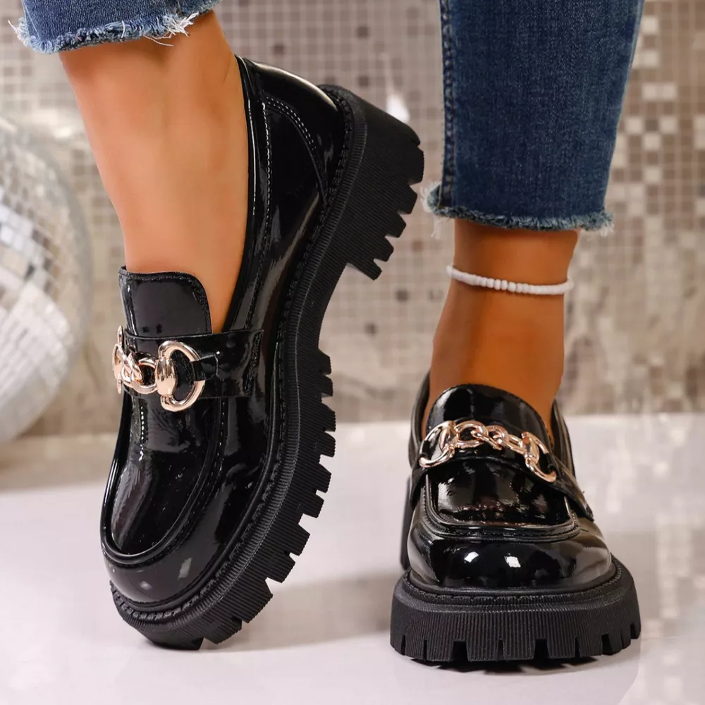 Chain Decor Round Toe Loafers, image 12