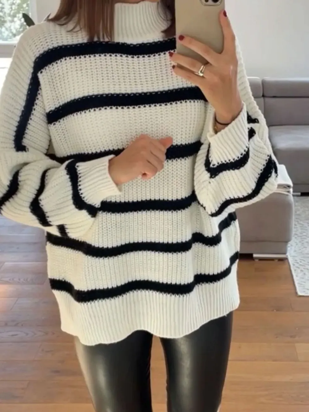 Striped Turtleneck Long Sleeve Sweater, image 12