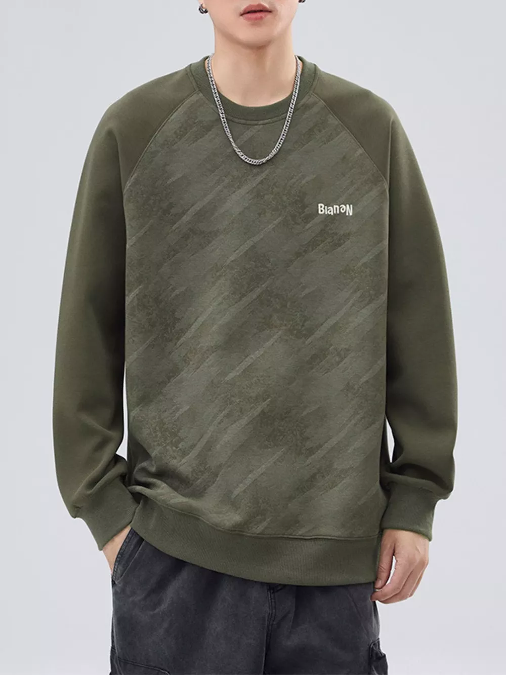 Men's Plus Size Round Neck Raglan Sleeve Sweatshirt, image 7