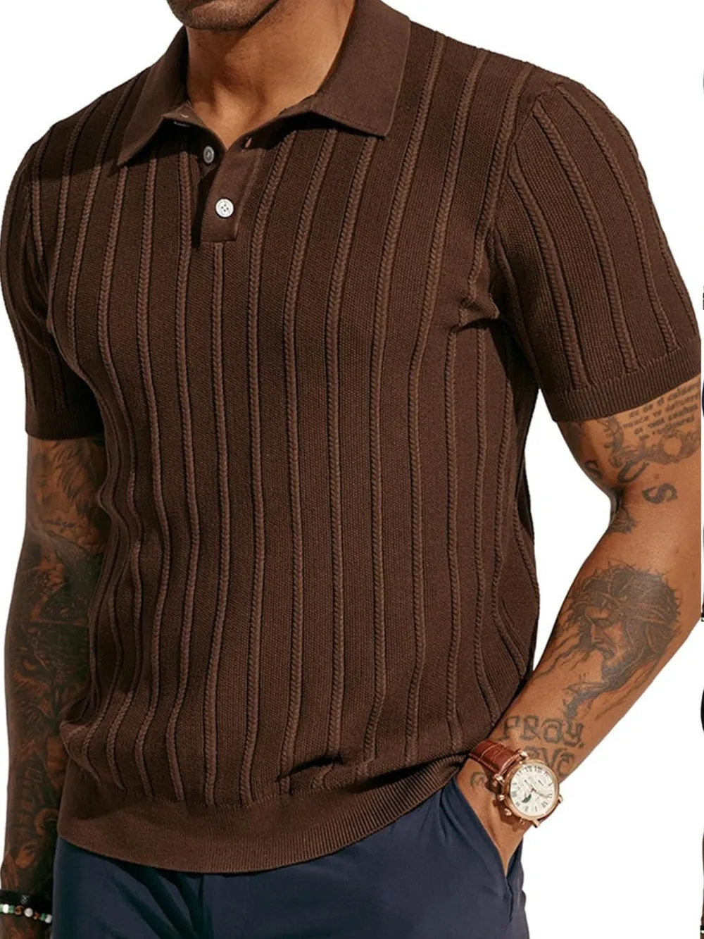 Men's Full Size Button Detail Short Sleeve Polo Plus Size, image 2