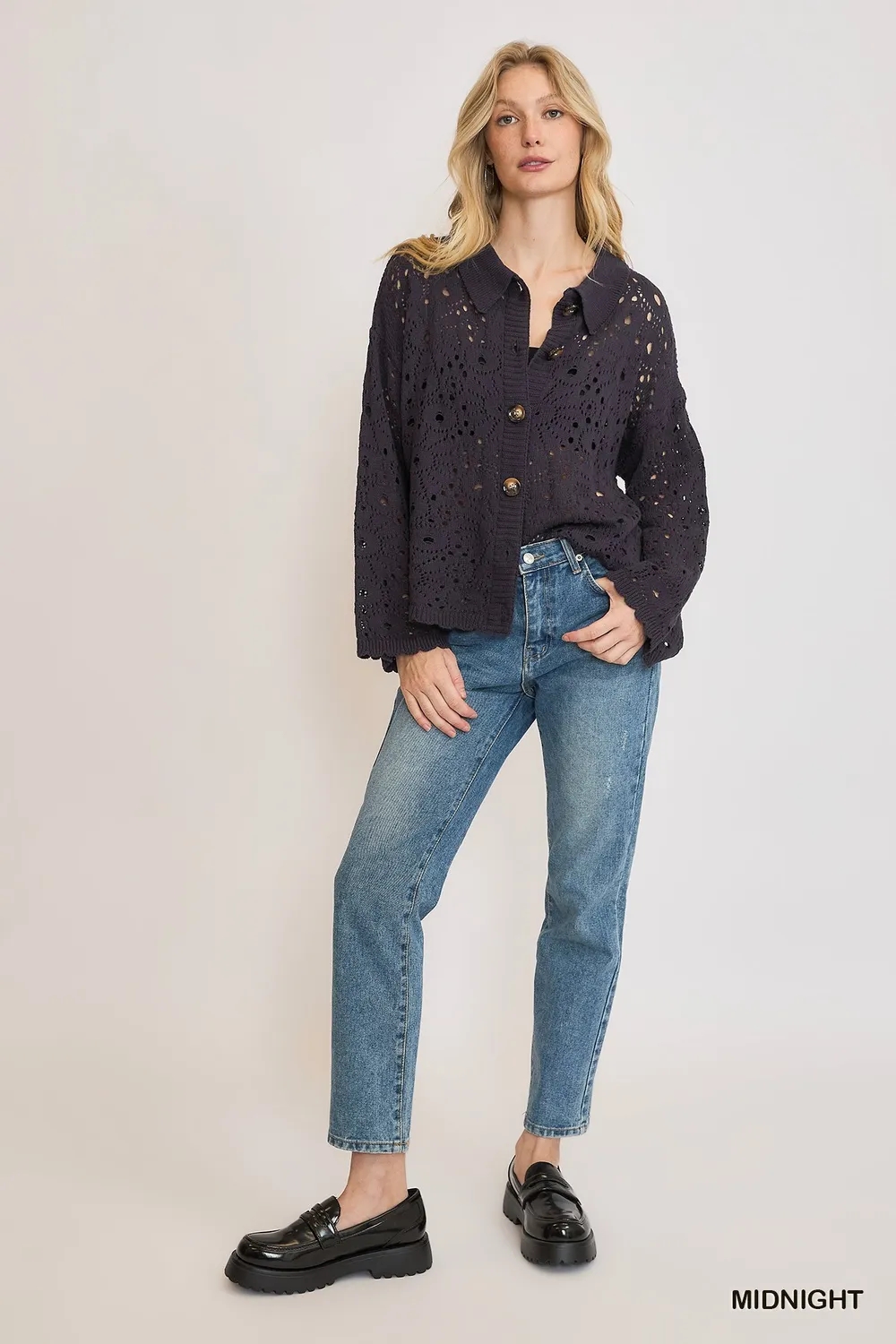 Hollow Out Button Down Cardigan, image 2