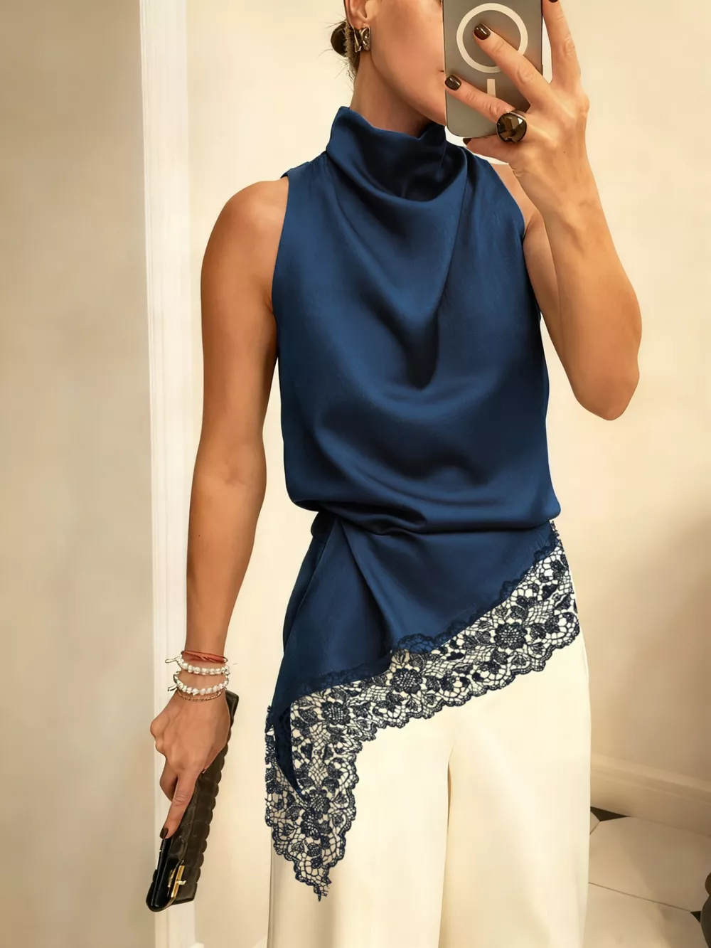 High Neck Lace Trim Cami, image 7