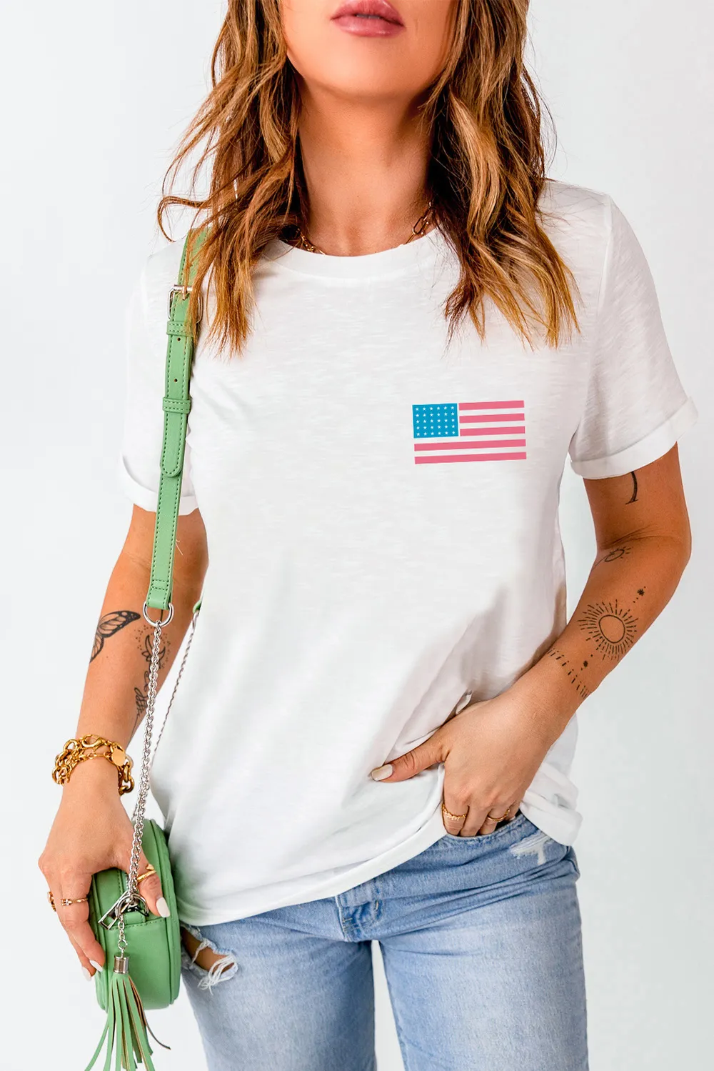 US Flag Round Neck Short Sleeve T-Shirt, image 5