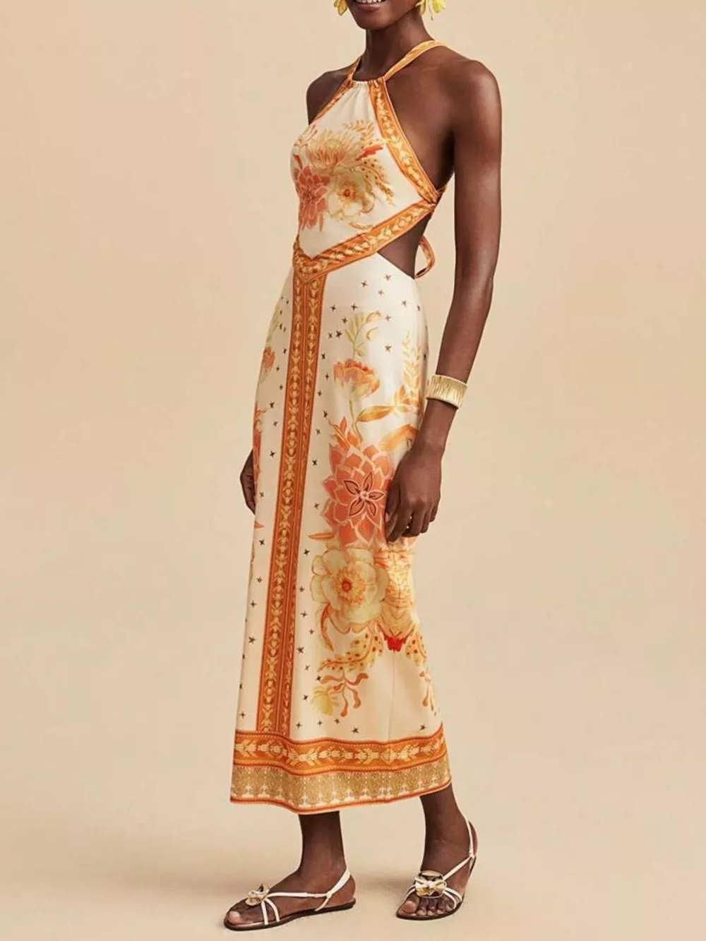 Floral Print Halter Neck Maxi Dress, image 3