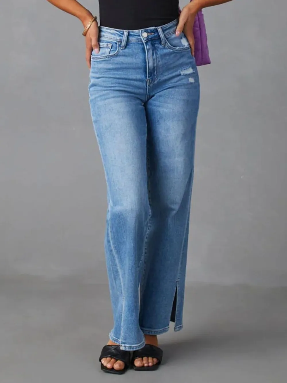 Slit Buttoned Jeans with Pockets, image 4