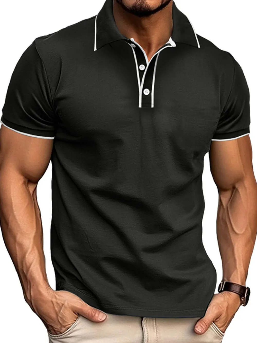Men's Slim Fit Polo Shirt with Contrast Trim, image 7