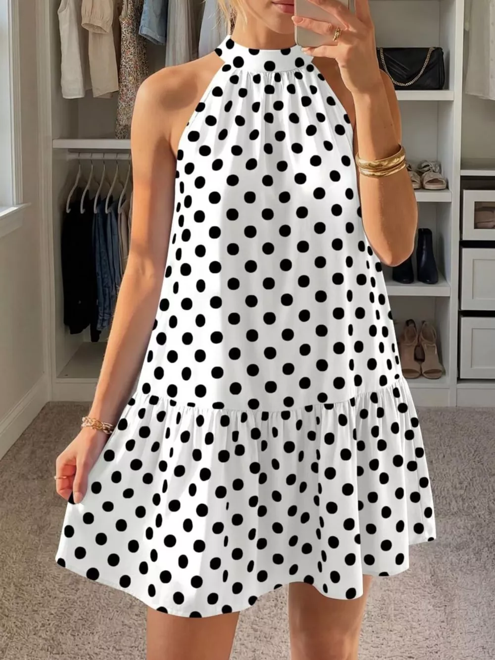 Polka Dot Halter Neck Mini Dress, image 4