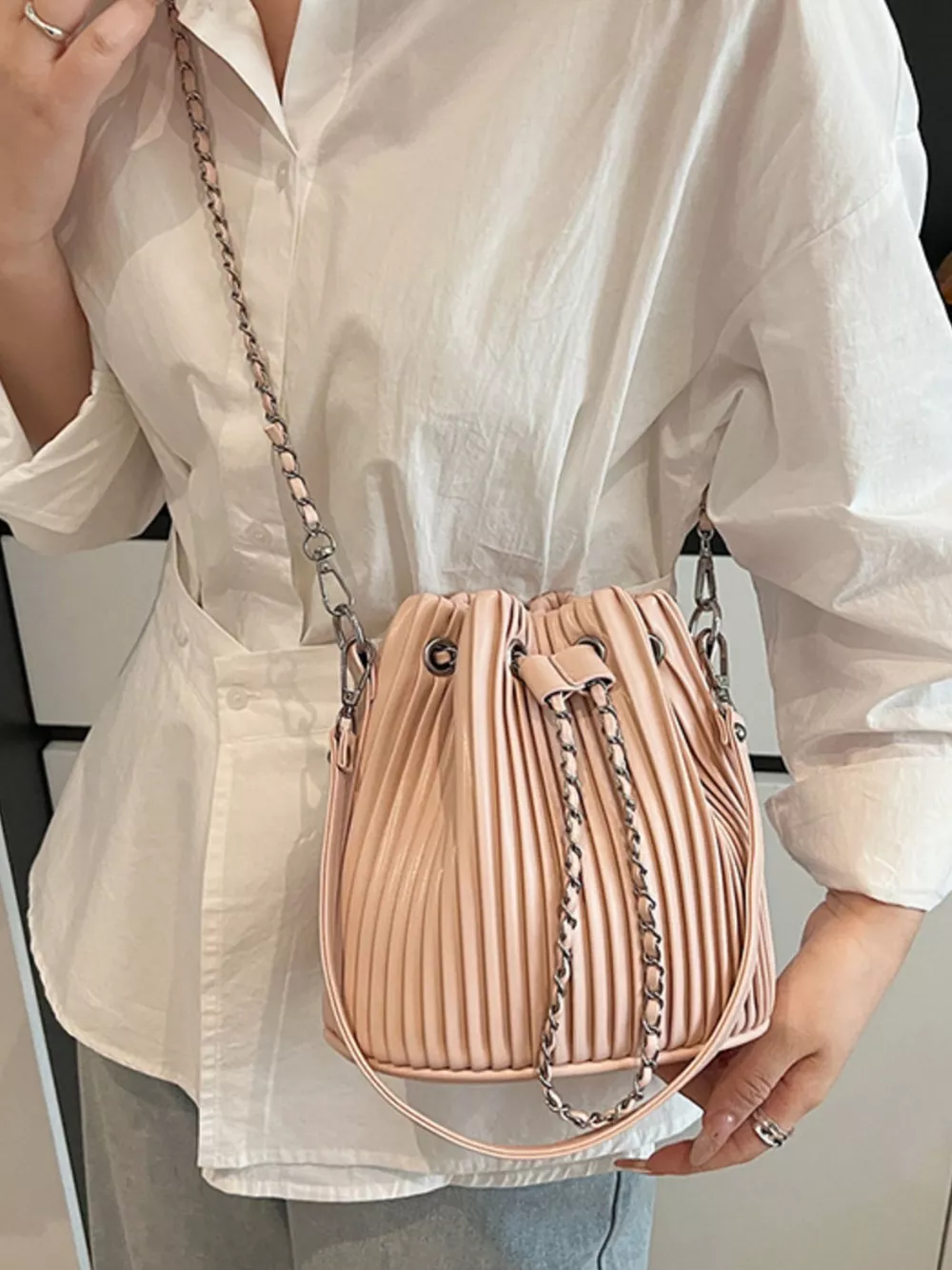 Pleated Bucket Crossbody Bag, image 9