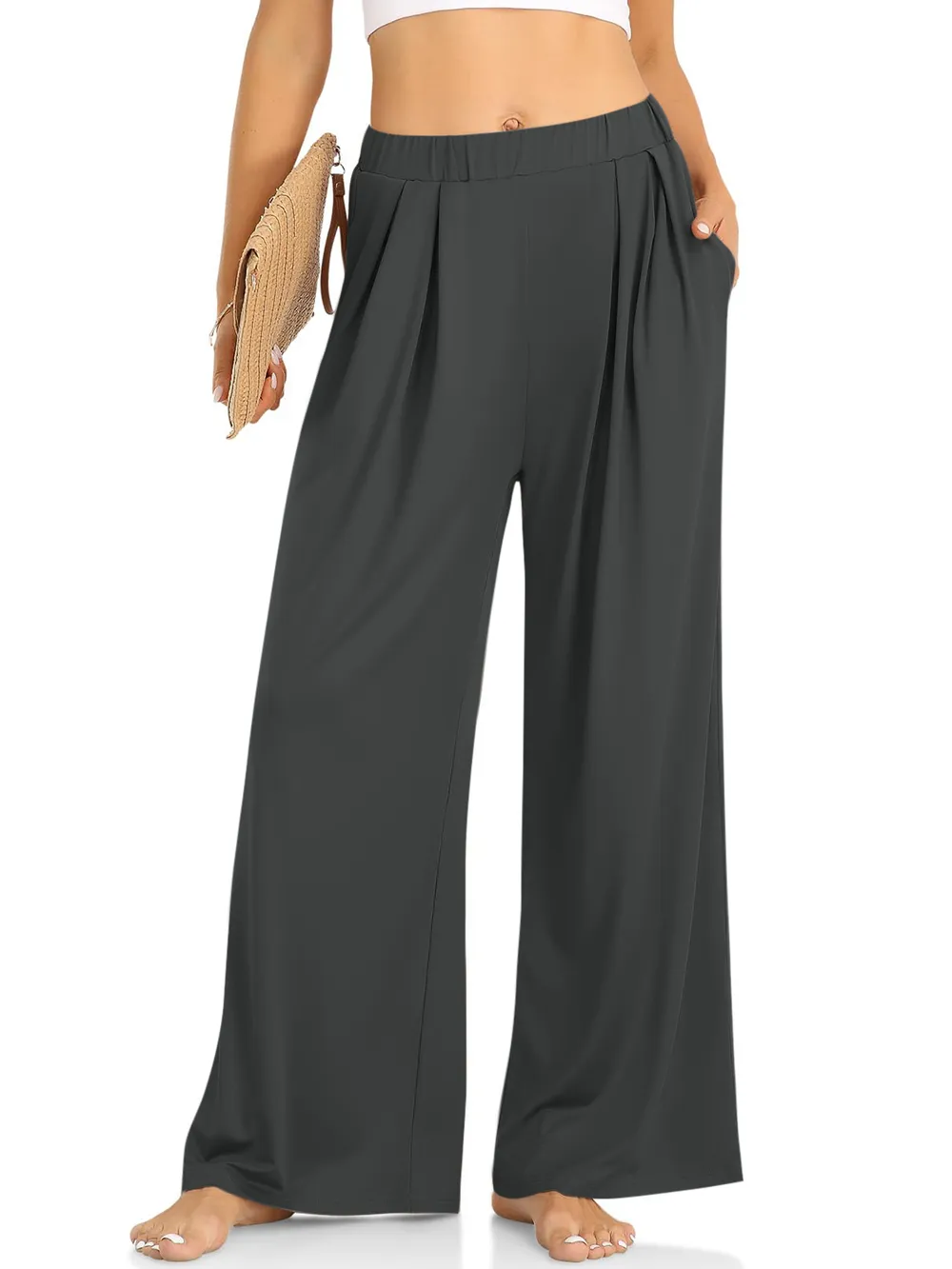 Elastic Waist Wide Leg Pants, image 14