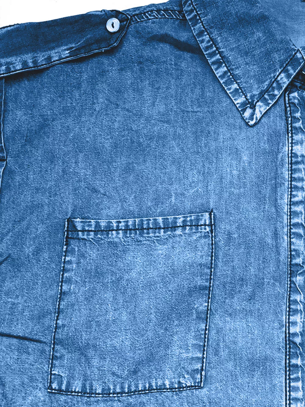 Collared Neck Cap Sleeve Denim Top, image 4