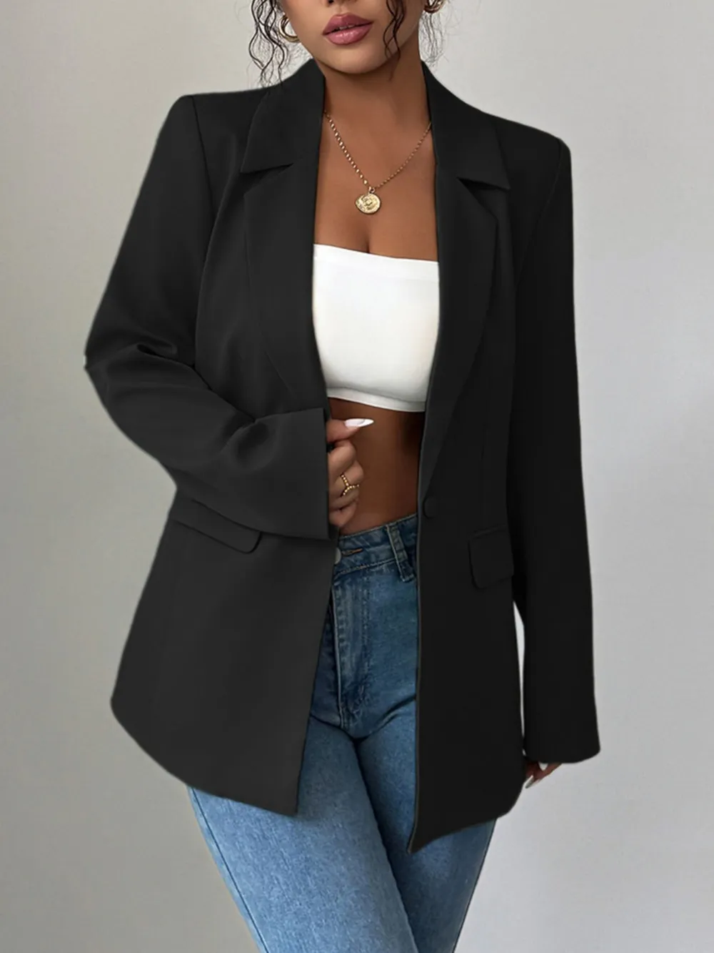 One Button Lapel Collar Blazer, image 5