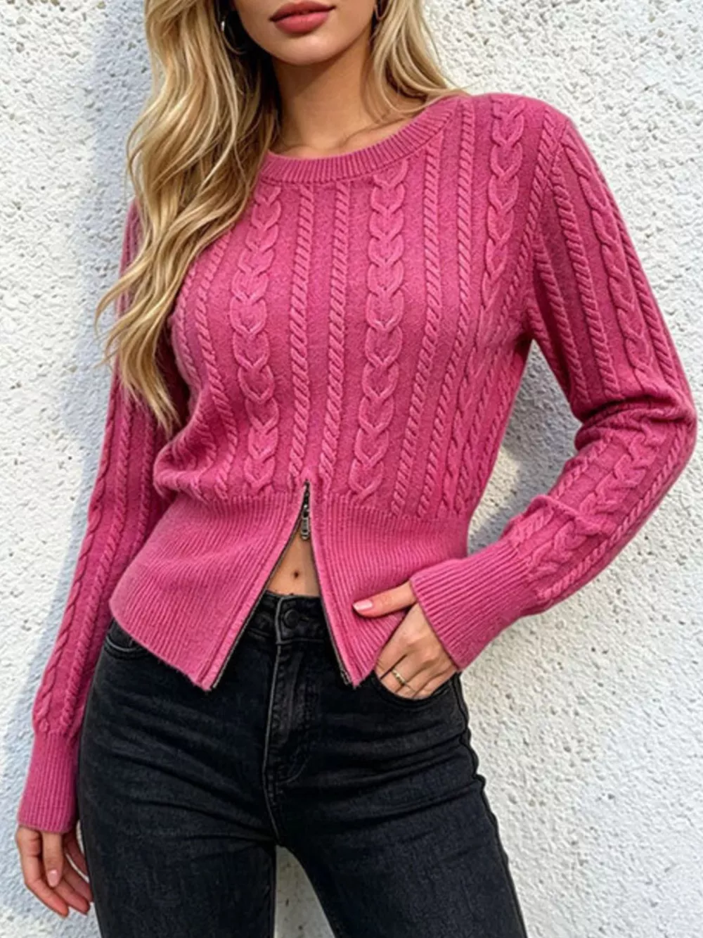 Cable Knit Zipper Detail Sweater, image 4