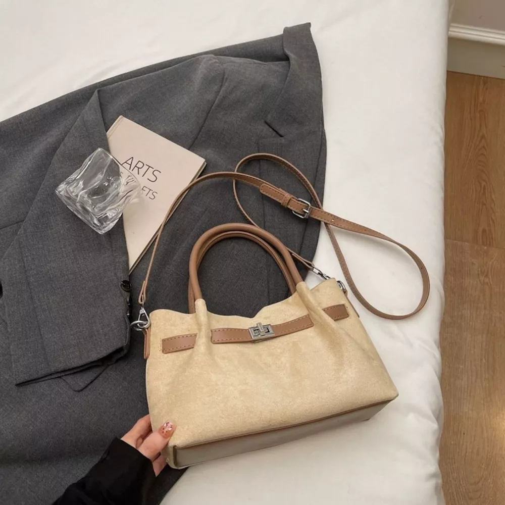Decorative Lock Suede Handbag, image 8