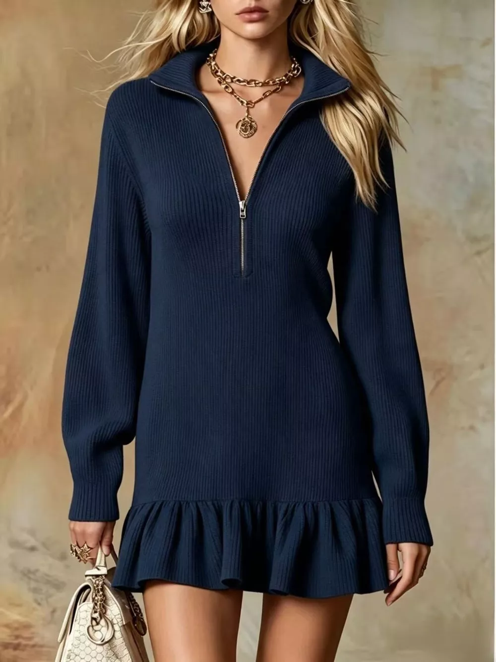 Ruffle Hem Half Zip Dress, image 13