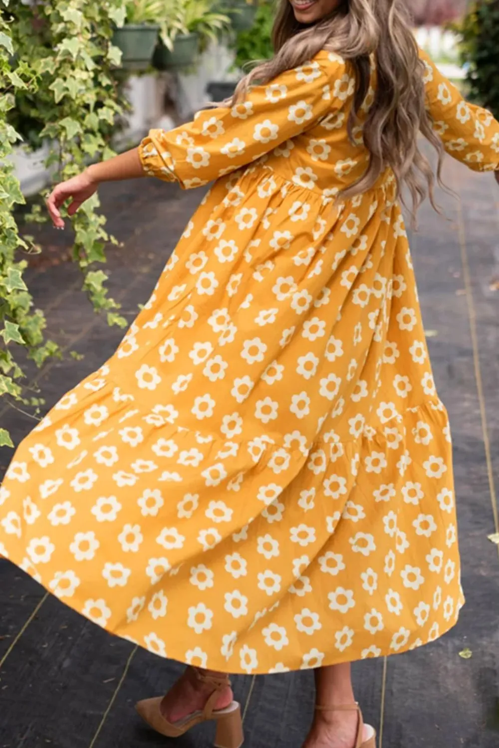 Floral Collared Neck Three-Quarter Sleeve Dress, image 5