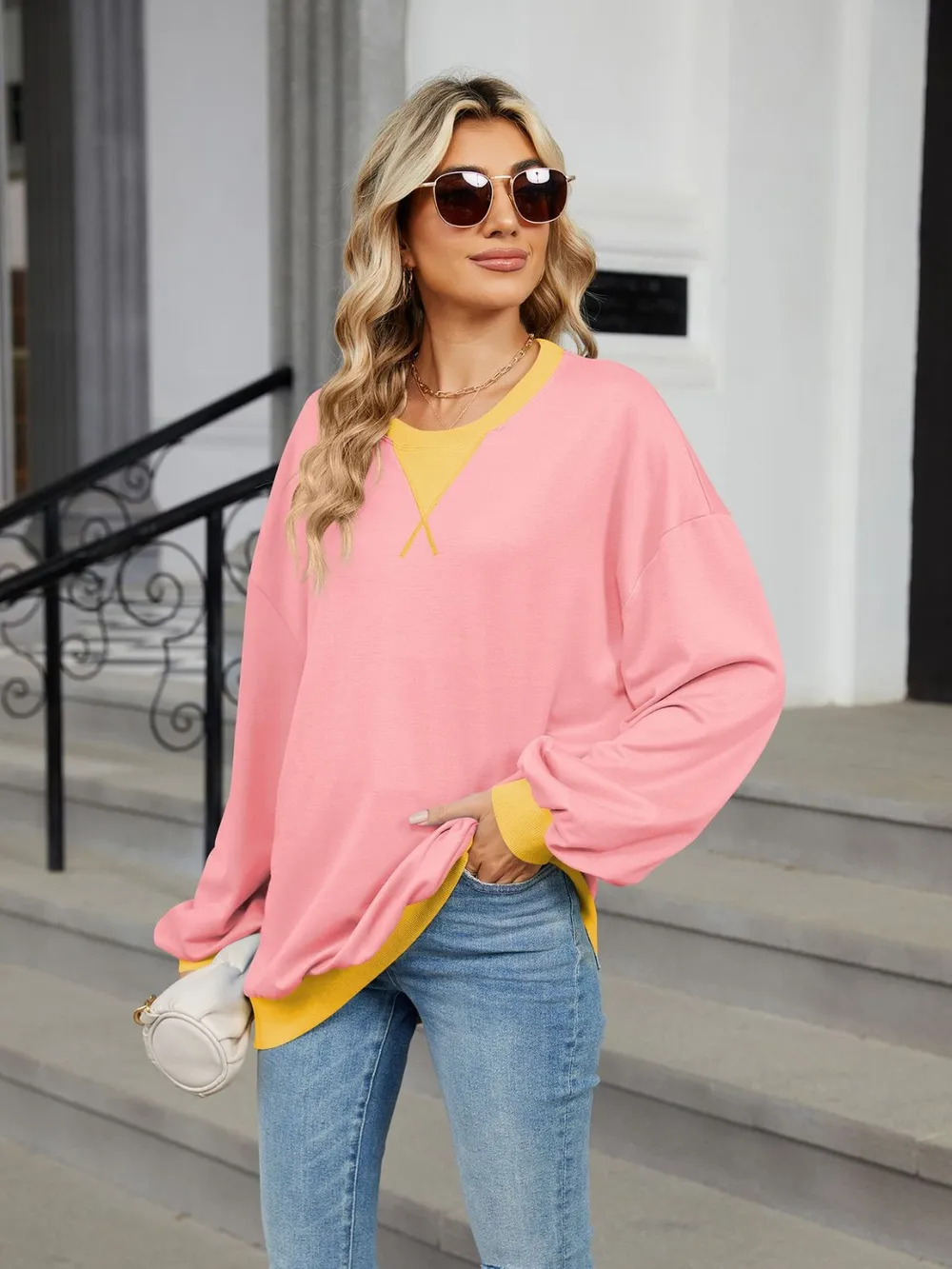 Contrast Round Neck Long Sleeve Sweatshirt, image 10