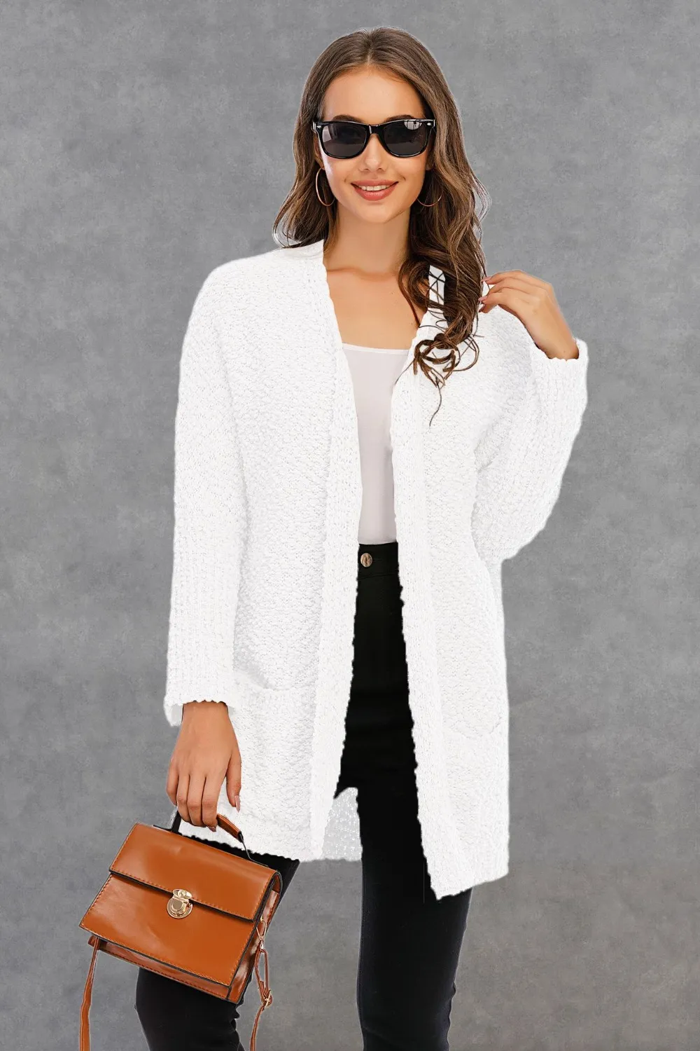 Pocketed Open Front Long Sleeve Cardigan, image 3