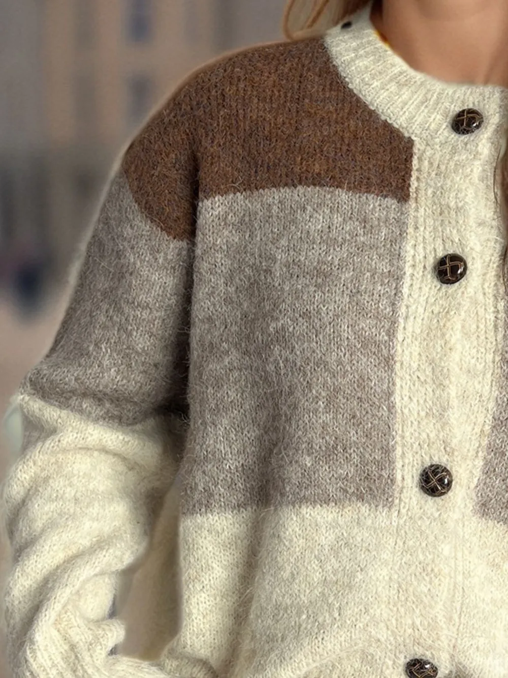 Color Block Round Neck Button Up Cardigan, image 19