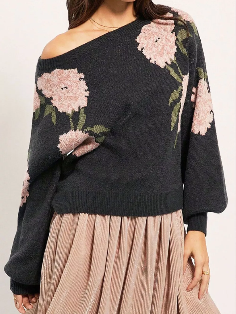 Floral Pattern Dropped Shoulder Sweater, image 10
