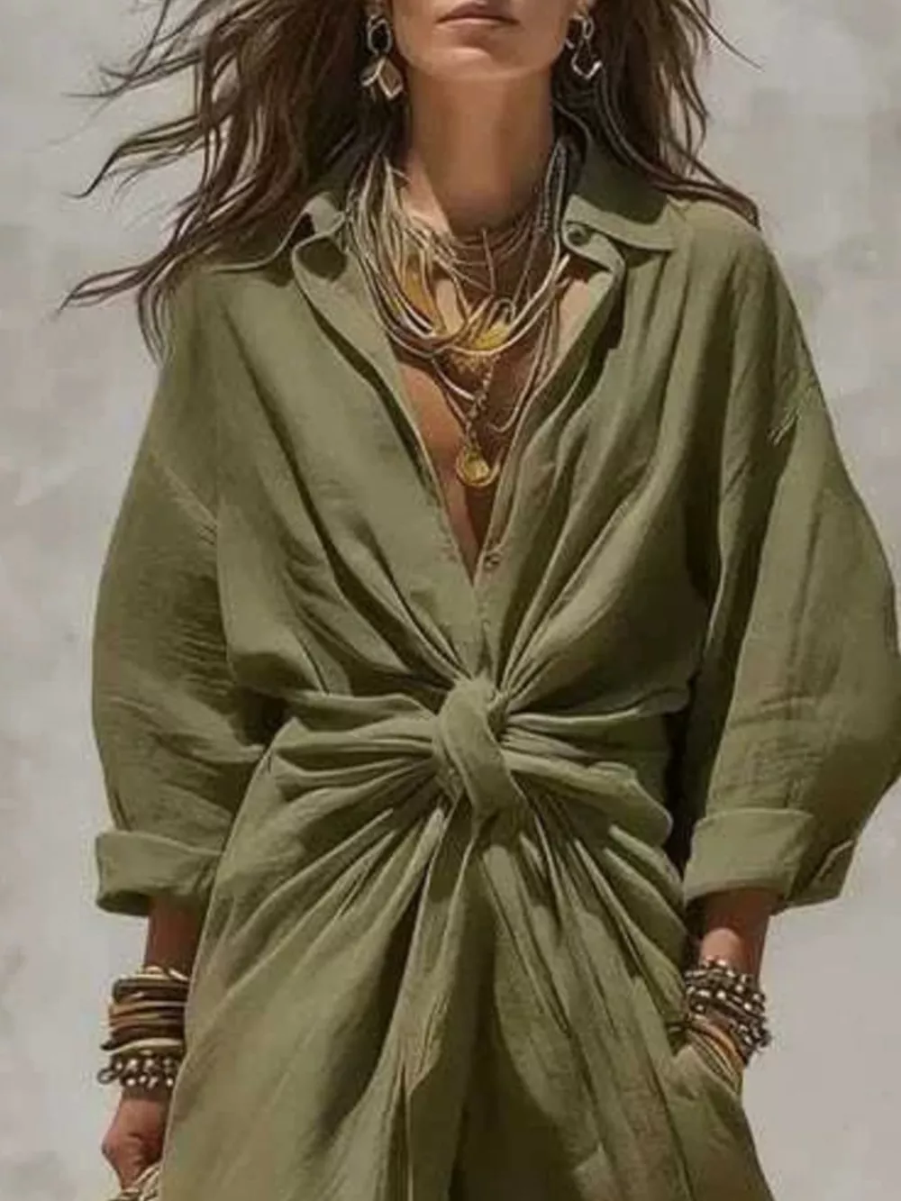Front-Tie Maxi Shirt Dress, image 5