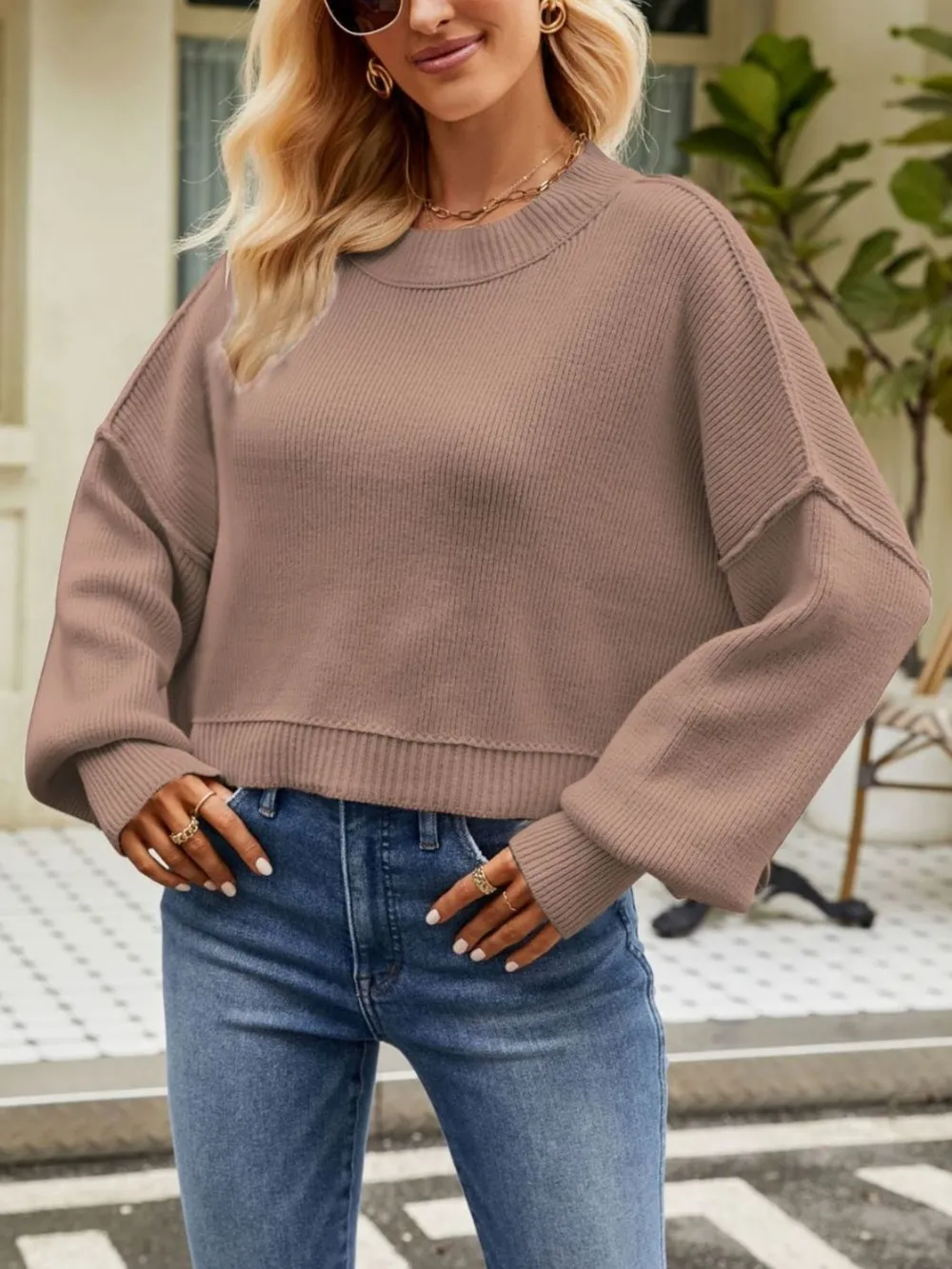 Round Neck Dropped Shoulder Sweater, image 13