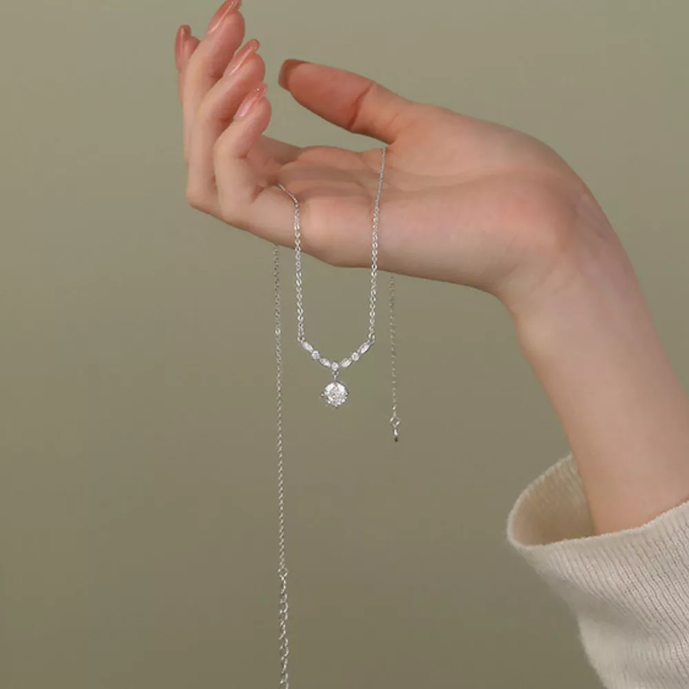 925 Sterling Silver Zircon Pendant Necklace, image 4