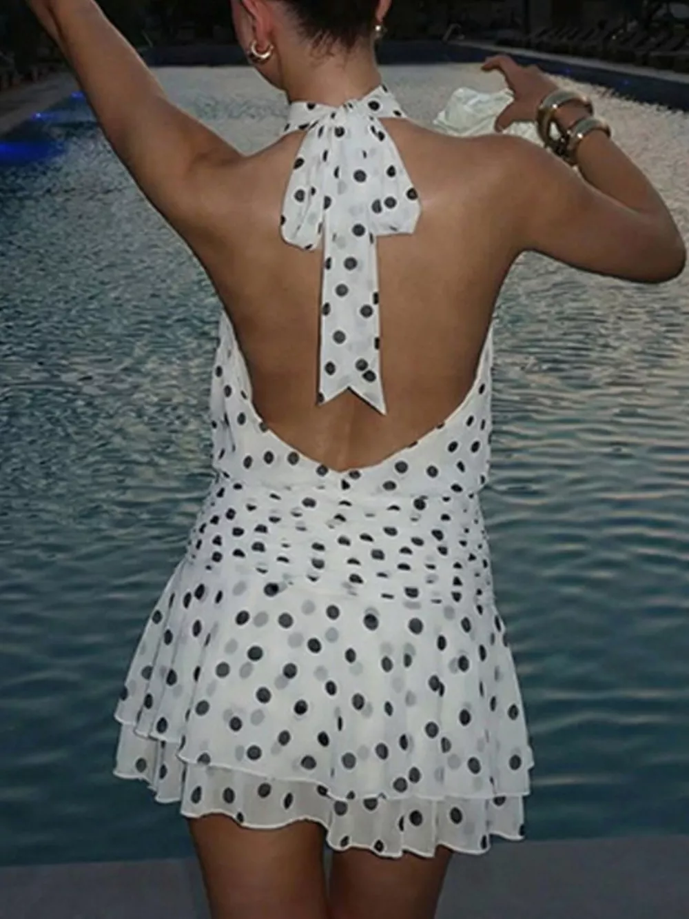 Polka Dot Halter Neck Ruffle Dress, image 9