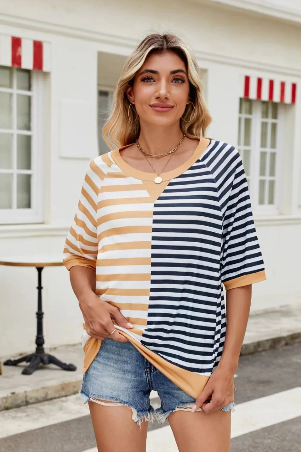 Striped Round Neck Half Sleeve T-Shirt, image 2