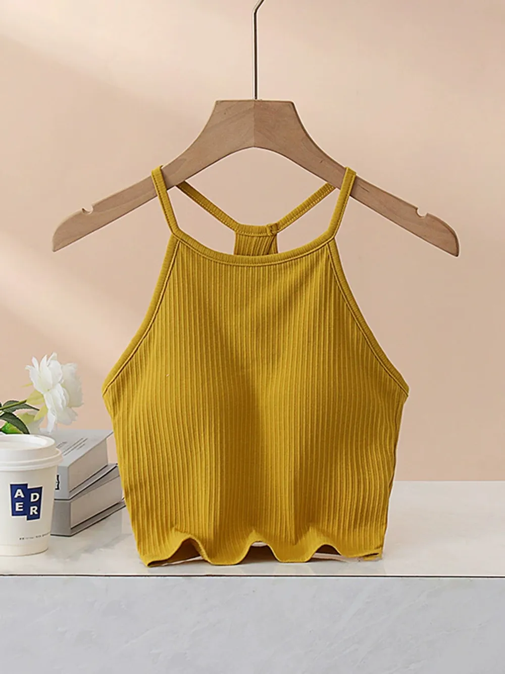 Grecian Neck Cropped Tank with Chest Pads, image 23