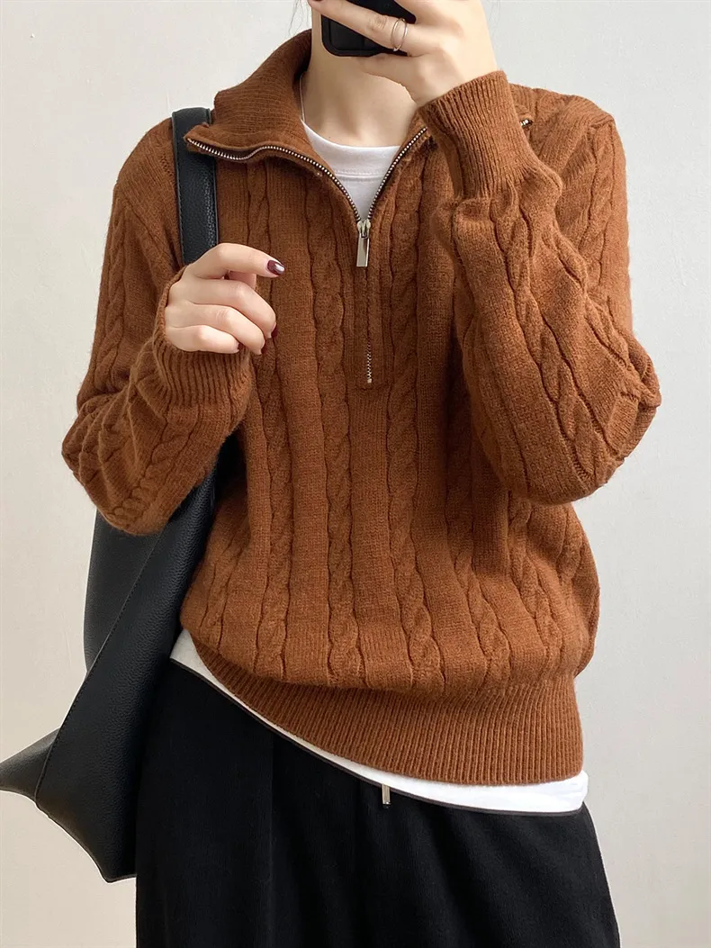 Cable-Knit Half Zip Long Sleeve Sweater, image 8