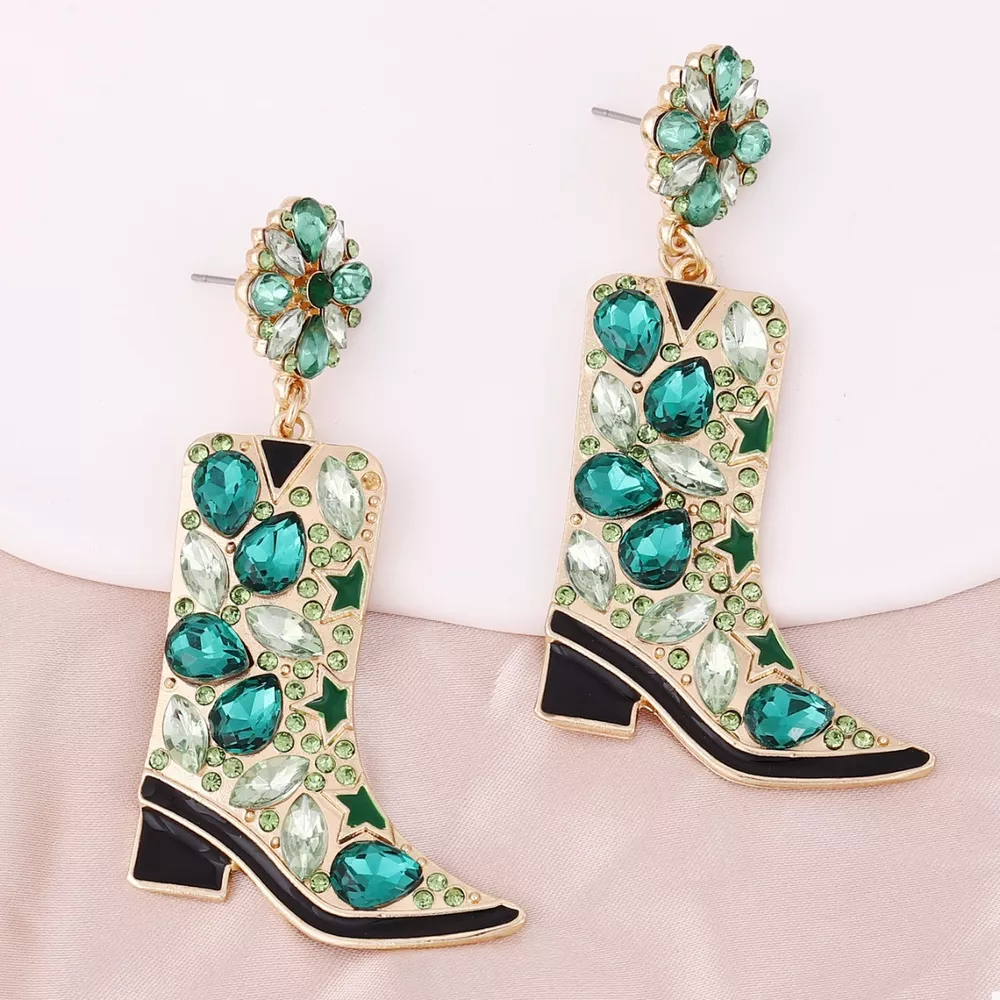 Western Boot Dangle Earrings with Rhinestones, image 2
