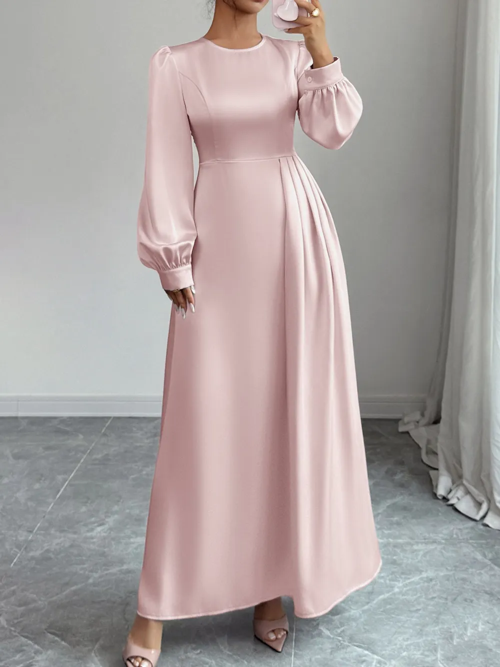 Satin Long Sleeve Maxi Dress, image 4
