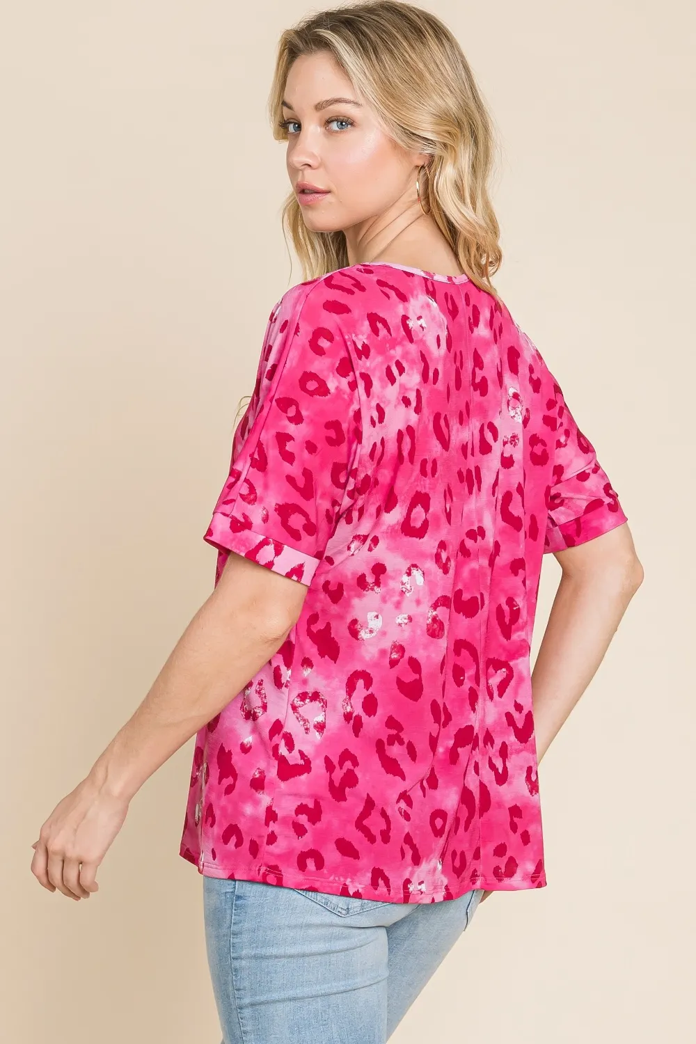 Leopard V-Neck Short Sleeve T-Shirt, image 2