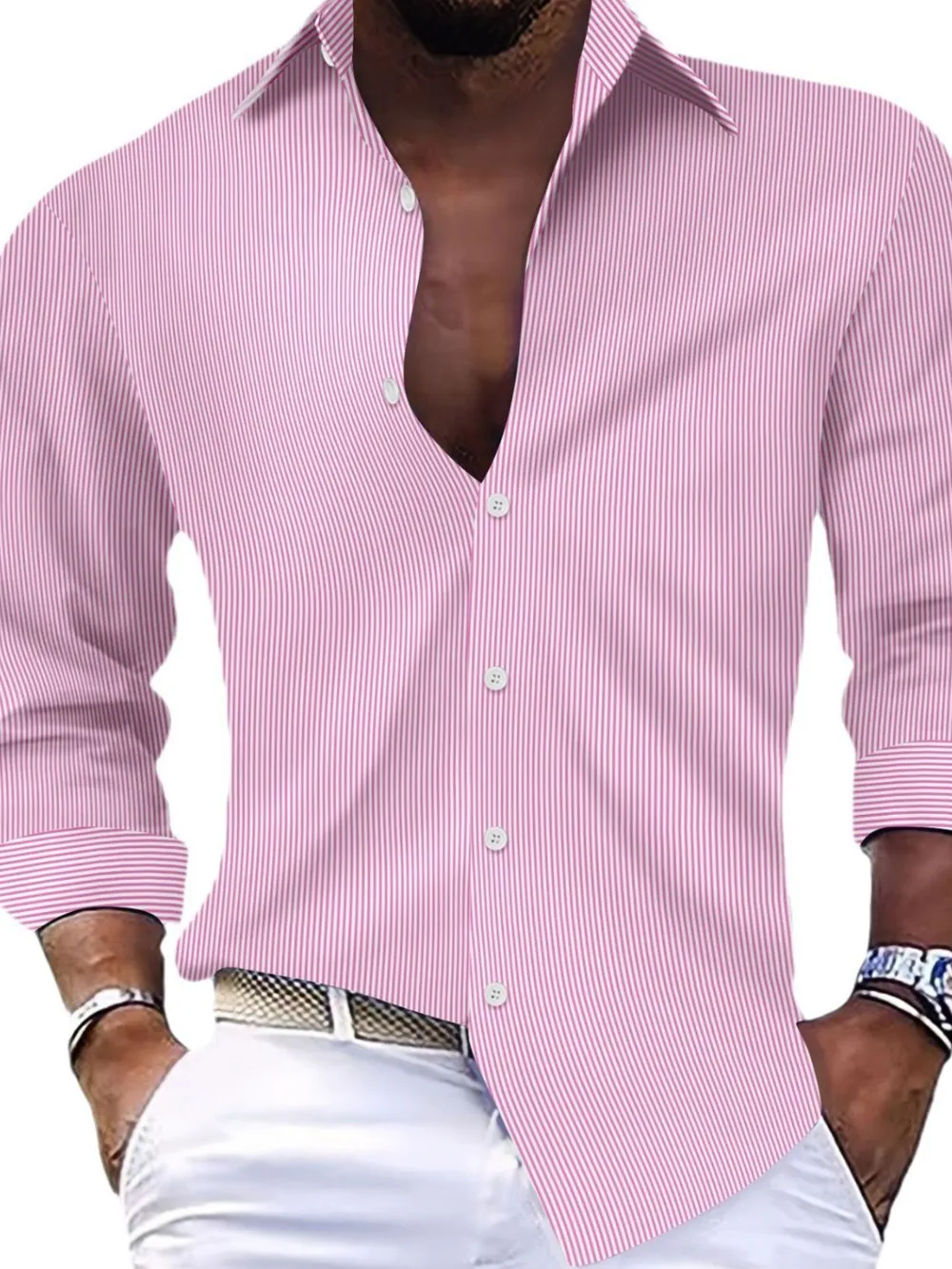 Men's Full Size Striped Button Up Long Sleeve Shirt Plus Size, image 7