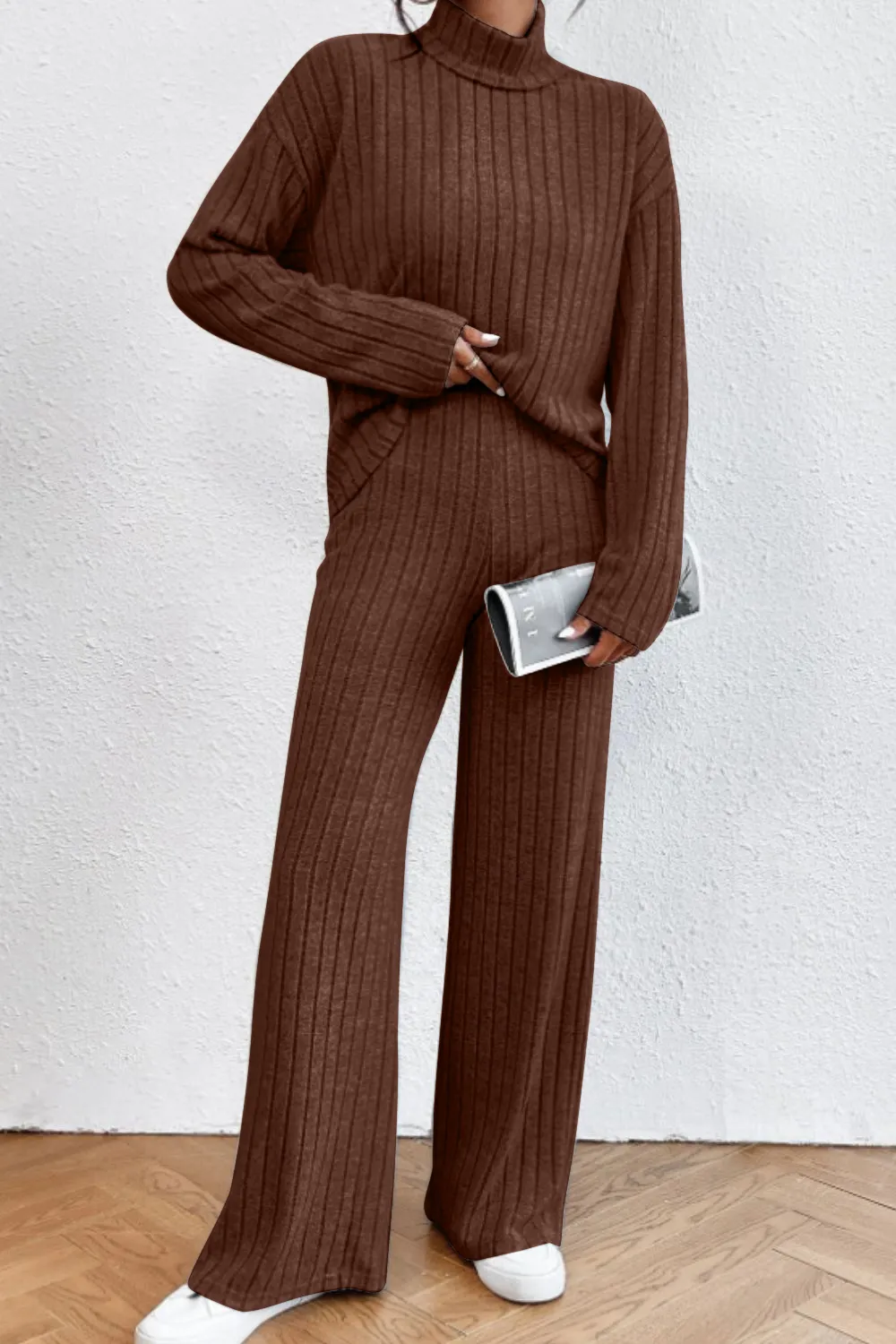 Mock Neck Dropped Shoulder Top and Pants Set, image 20