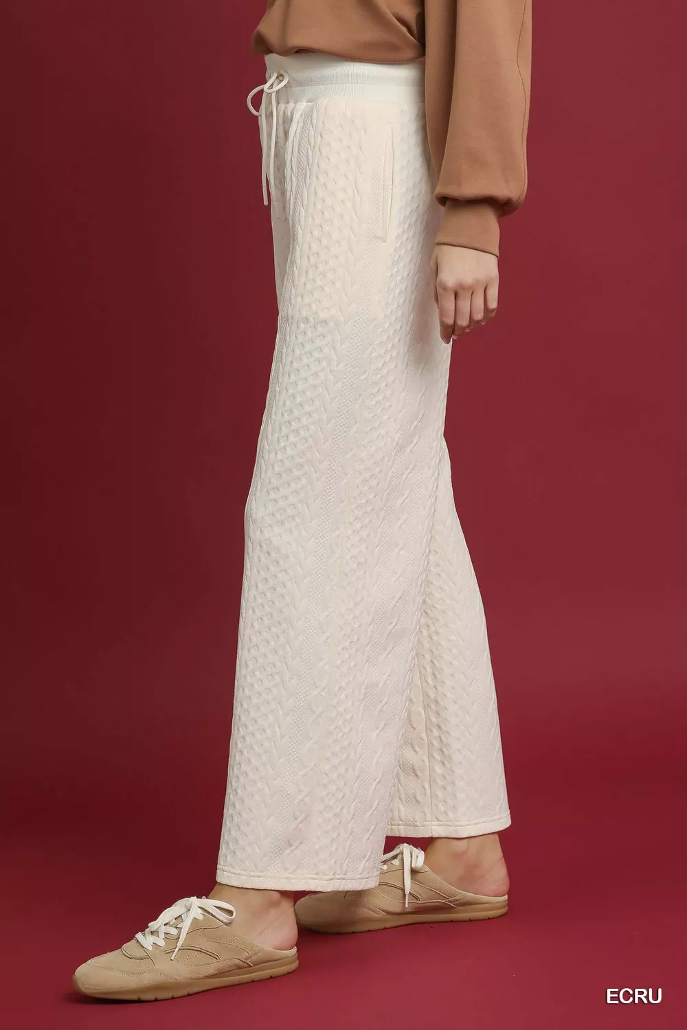 Cable Knit Textured Wide Leg Pants, image 2