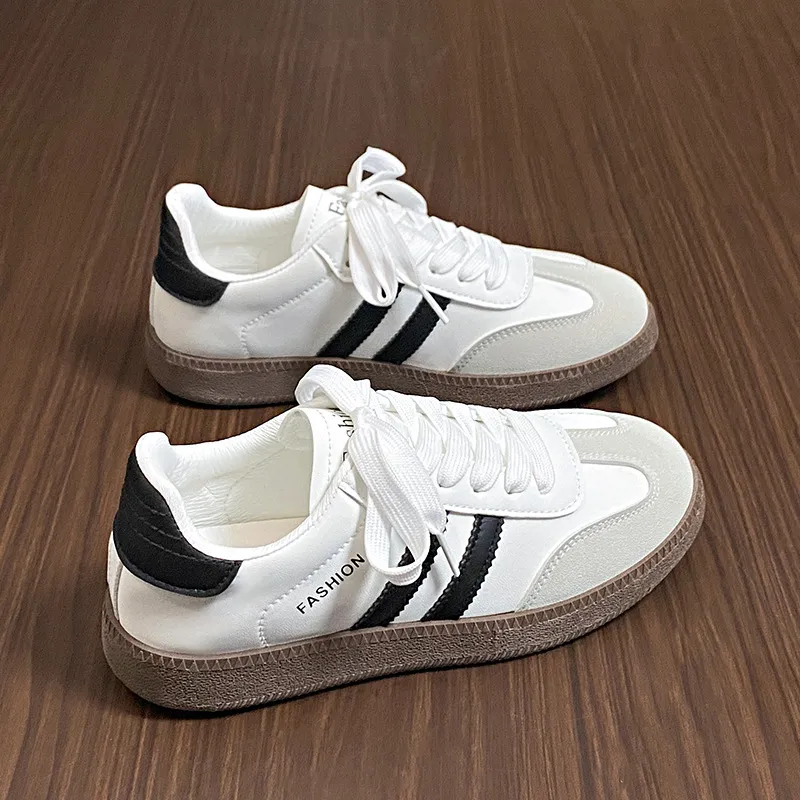 Side Striped Lace Up Round Toe Sneakers, image 4