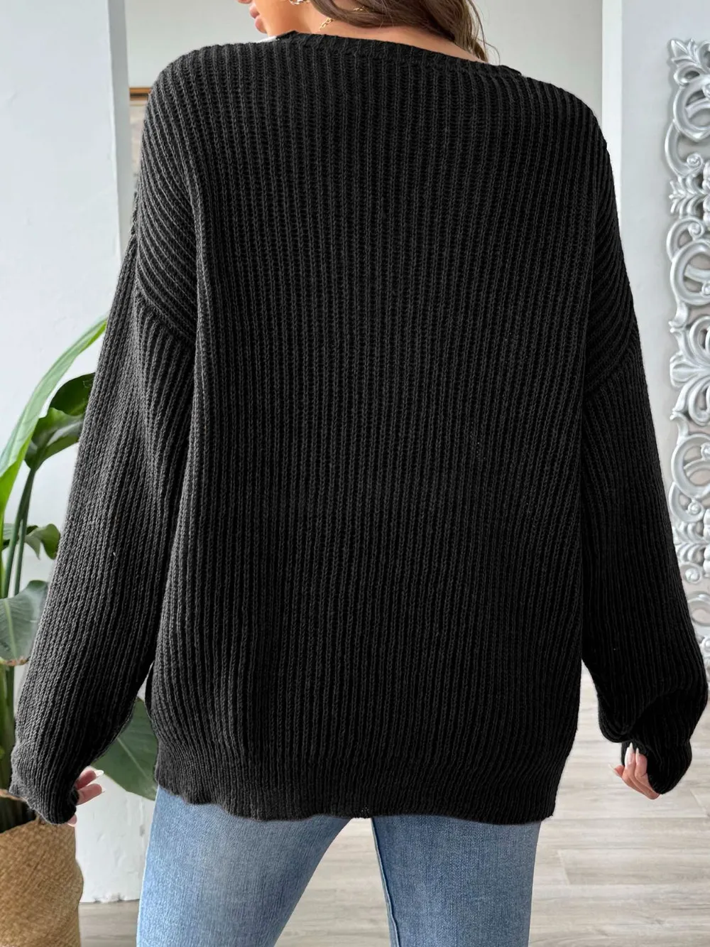 Contrast Dropped Shoulder Long Sleeve Sweater, image 8