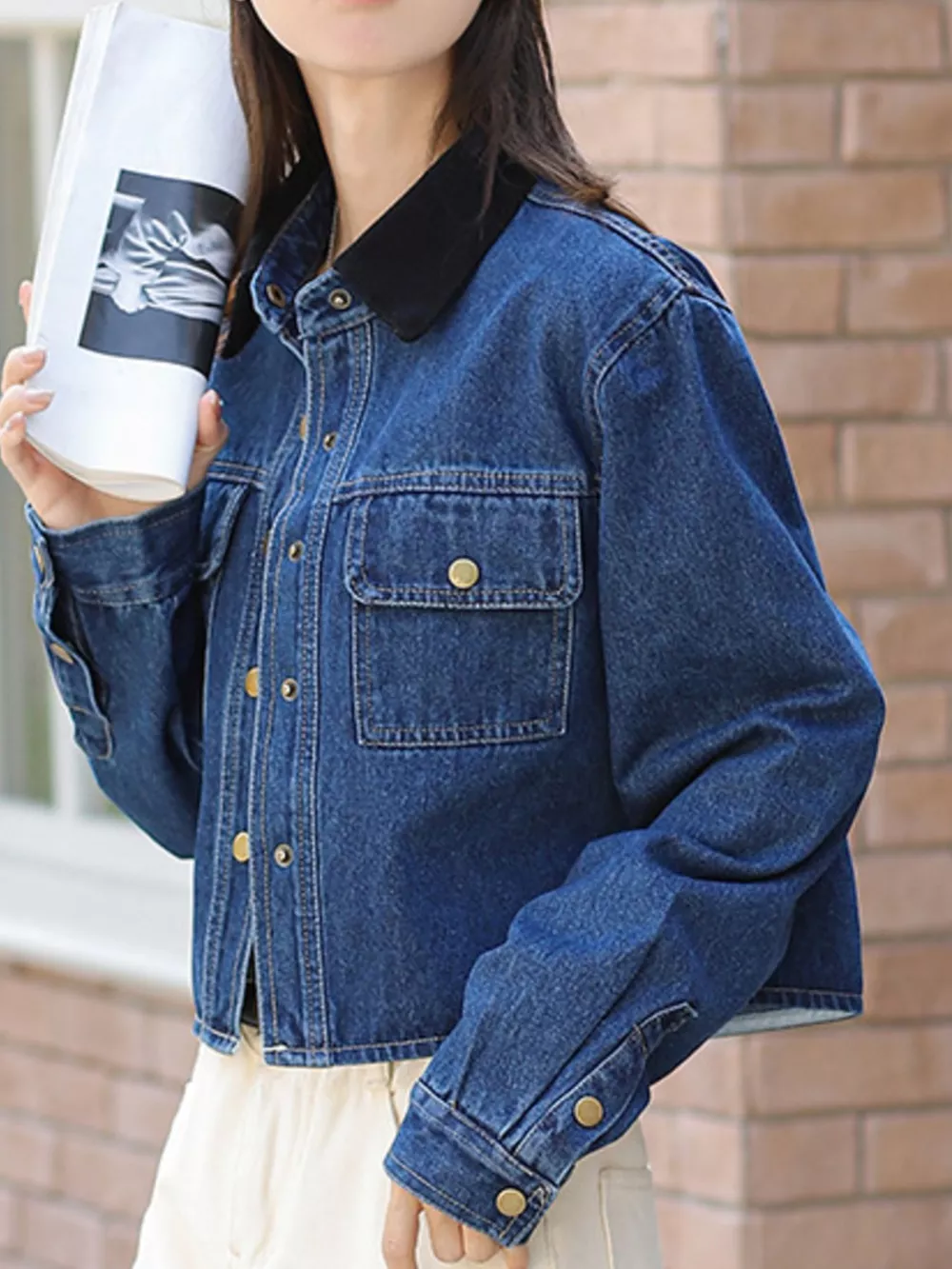 Snap Down Denim Jacket with Chest Pockets, image 3