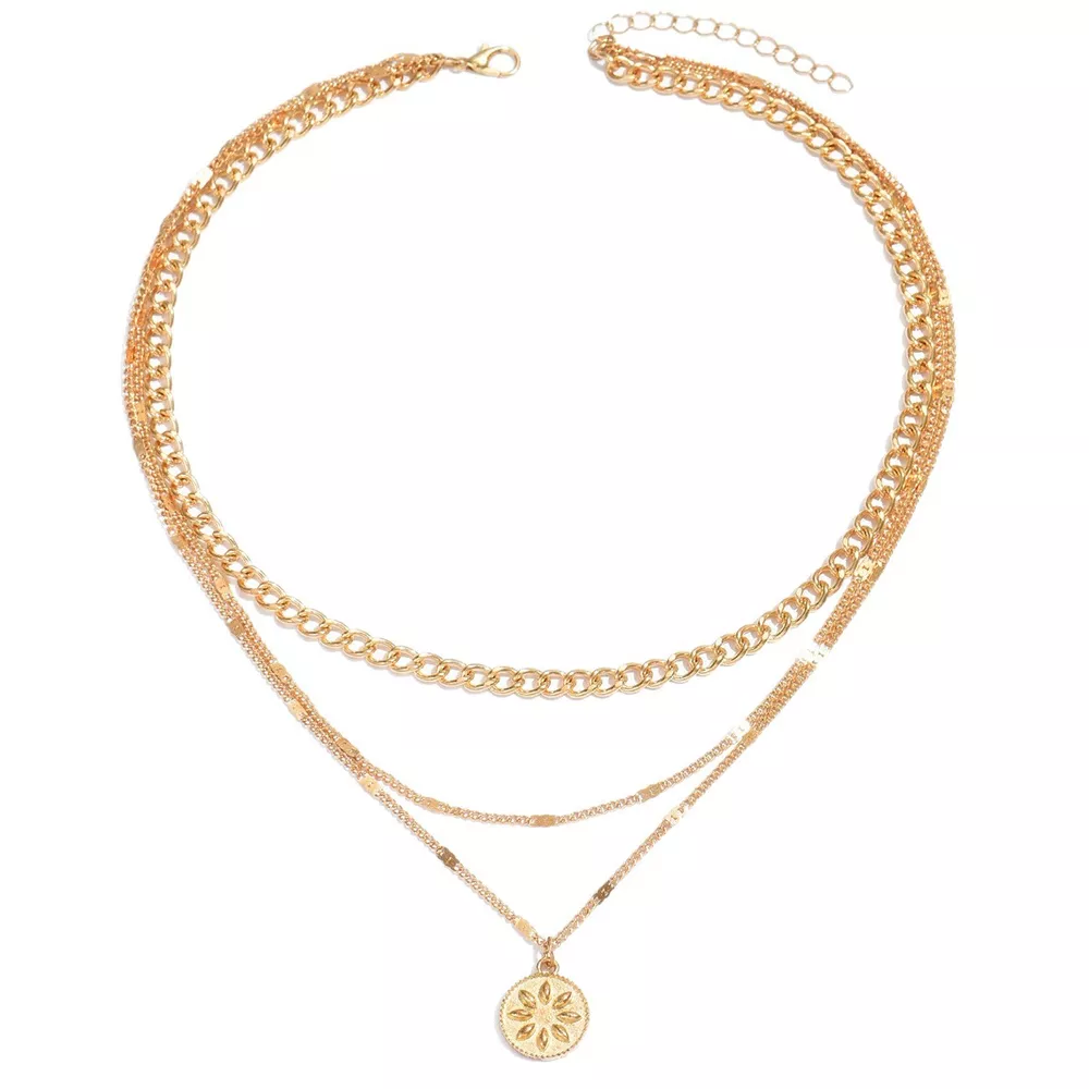18K Gold-Plated Three Layered Pendant Necklace, image 6