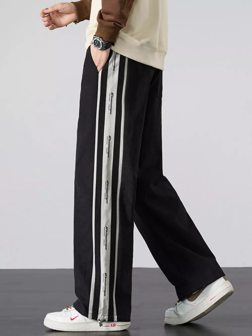 Men's Plus Size Striped Side Loose Fit Casual Pants, image 3