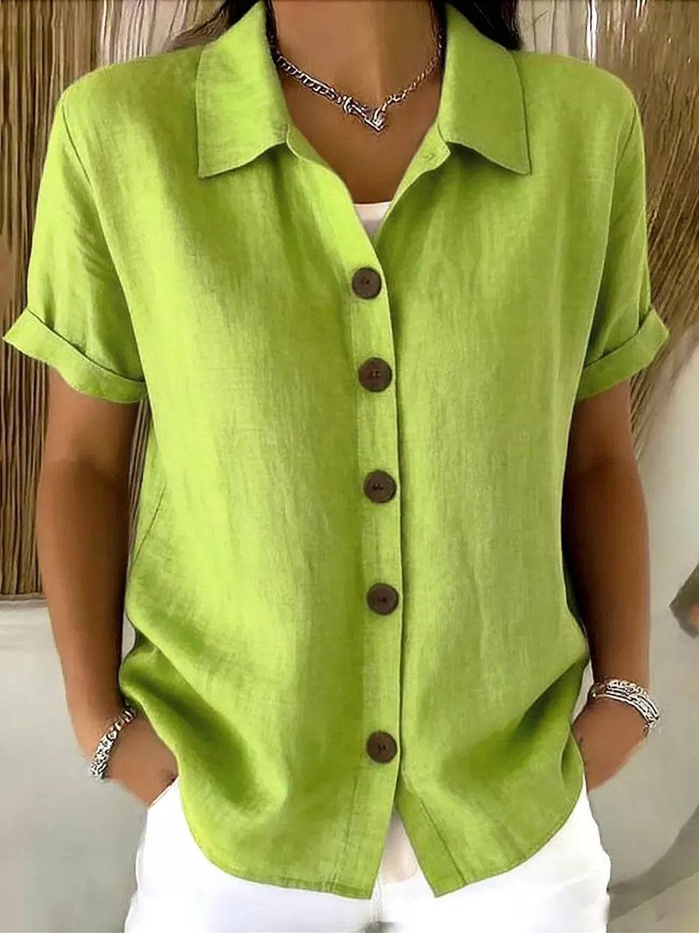 Full Size Button-Down Short Sleeve Shirt Plus Size, image 15