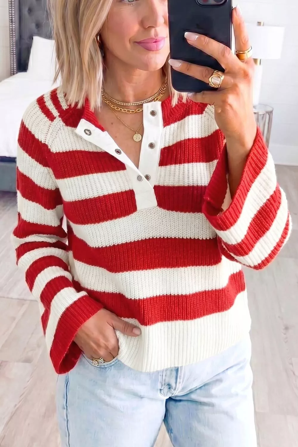 Striped Colorblock V Neck Long Sleeve Shift Sweater, image 4