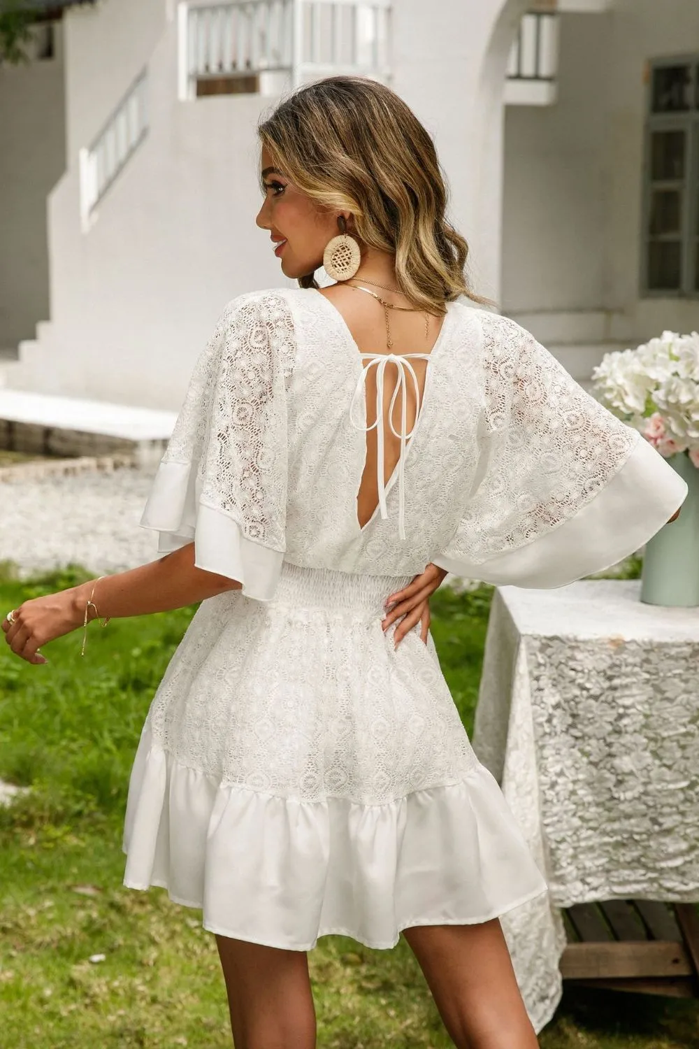 Lace Cutout Surplice Half Sleeve Dress, image 6